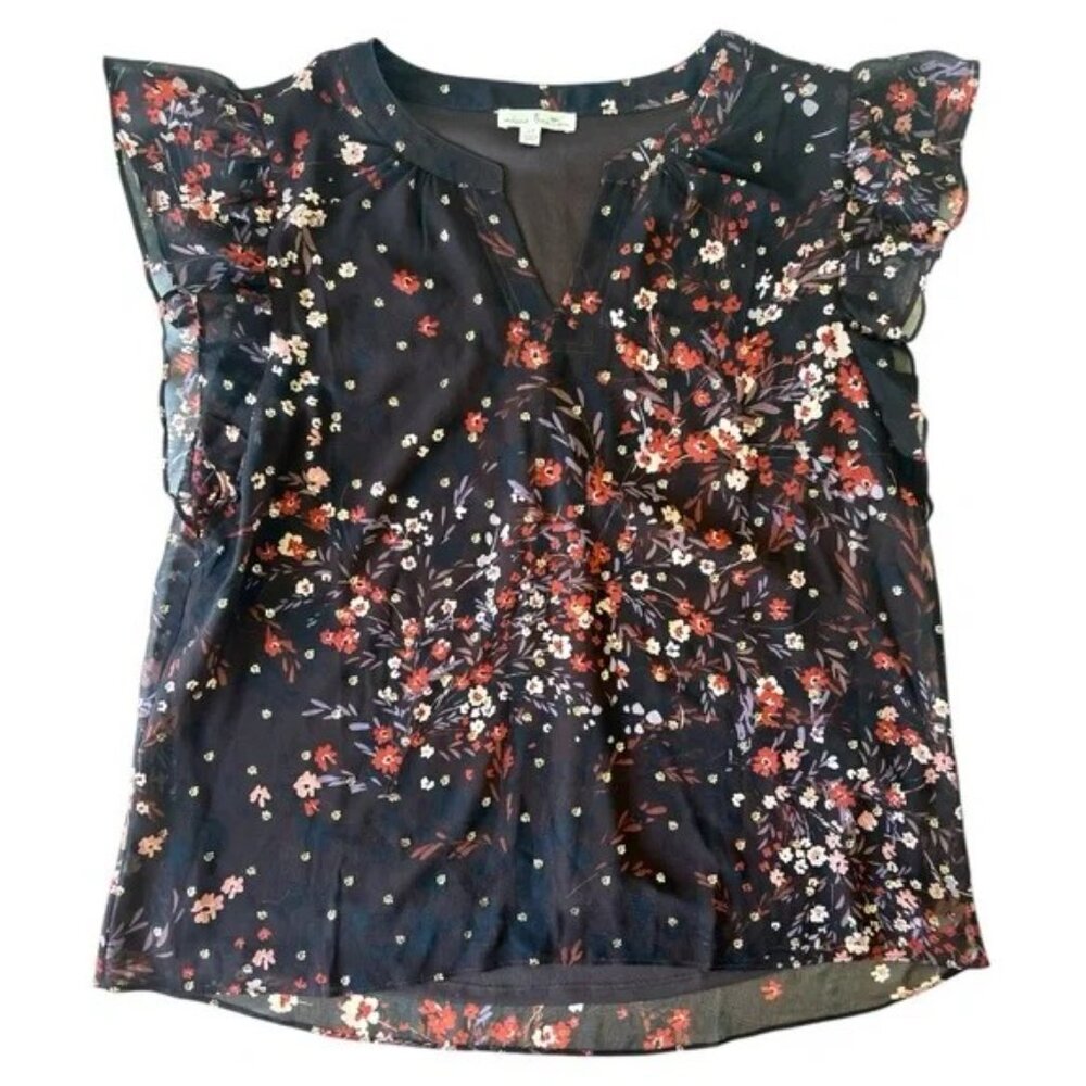 Nine Britton Floral Brown Sheer Women's Top| Size LP